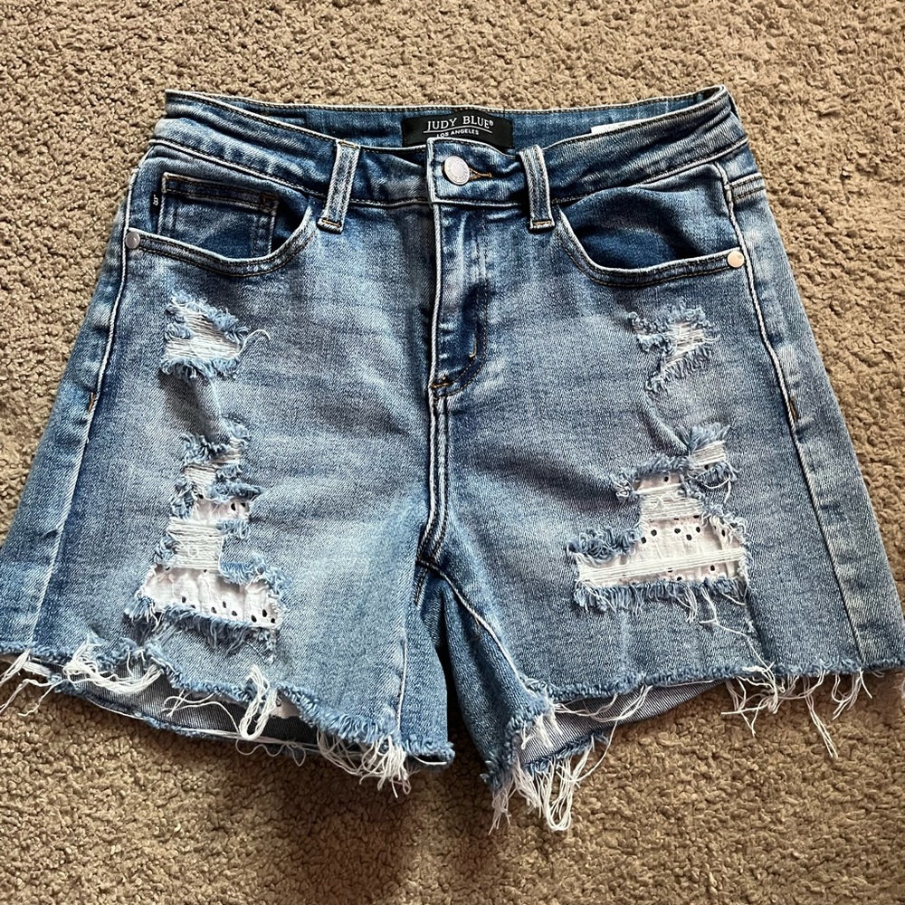 Judy Blue High-Waisted Jean Shorts Blue Distressed